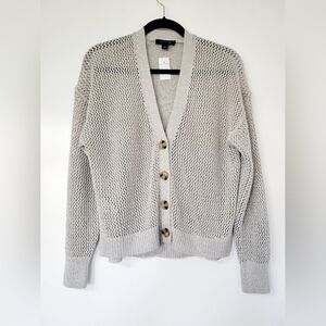 NWT Ann Taylor Silver Shimmer Grey Loose Knit Button Up Cardigan Size S